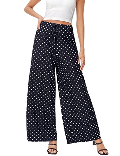 KOJOOIN Women's Wide Leg Pants Casual Palazzo Summer Flowy Pants Elastic High Waist Lounge Drawstring Long Trousers for Women2