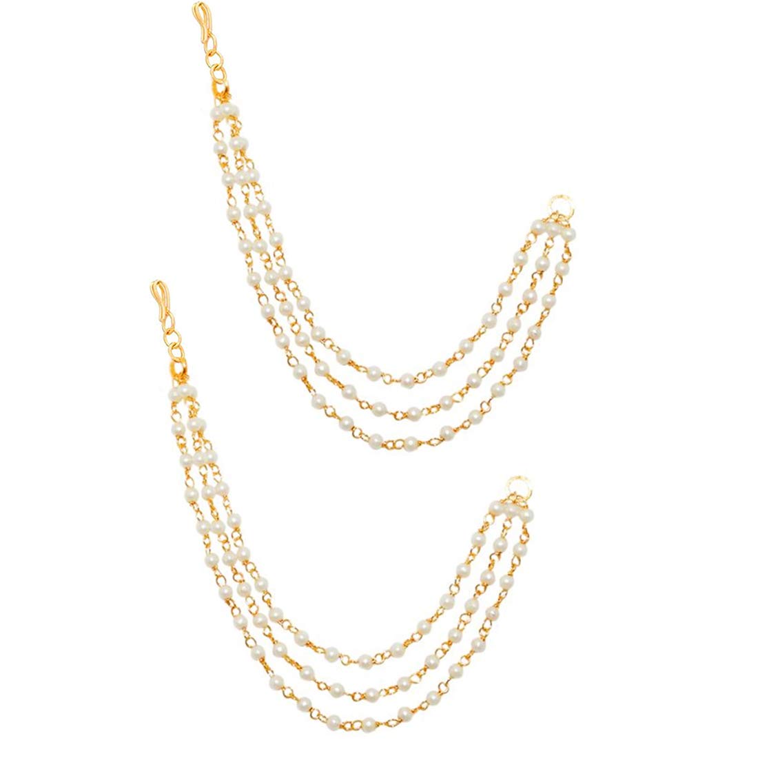 Jewelopia Kaan Chain Golden White Pearl 1/2 / 3 line Earchain Traditional Champaswaralu Gold Long Bridal Wedding Ear Chain kaan chain jewellery for Women & Girls (3 Line) (B08348JDFK) Amazon Price History, Amazon Price Tracker