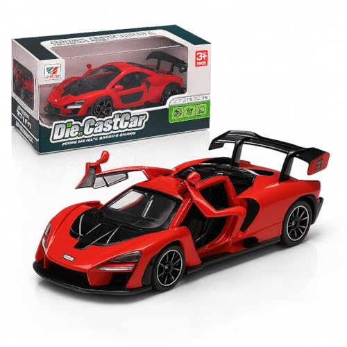 Image of McLaren Senna Car Toy - 1:28 Scale Alloy Meat Die-Cast Supercar Model with Openable Door, Lights & Sound, Pull-Back Sports Car Toy for Kids, Boys & Collectors - Gift Item (Red)