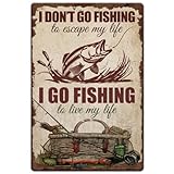 SUPERDANT Go Fishing Tin Signs Funny Fish Metal Sign Poster Live My Live Vintage Wall Art Plaque Outdoors Wall Decor for Man Cave Garage Home Living Room Bedroom Decoration Angler Gifts