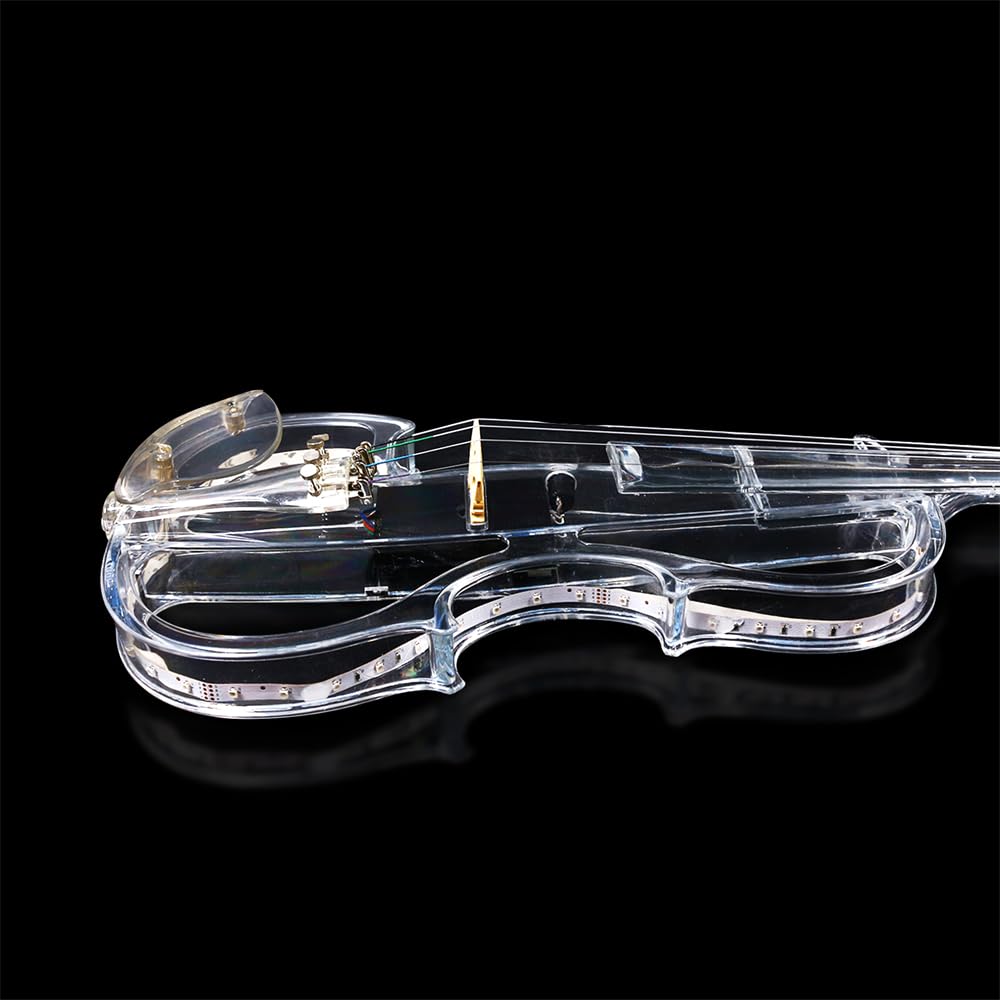 Violino elettrico a 4 corde, in acrilico trasparente, con luci LED a tre colori, archetto, mentoniera, spalliera, cavo e custodia, per principianti (metà #8)