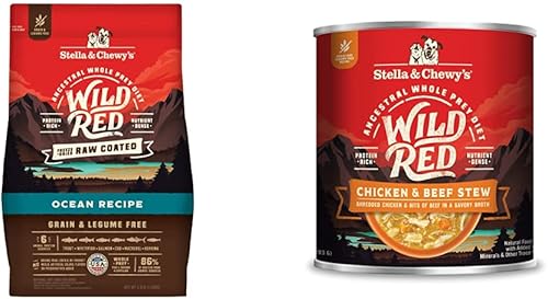 Stella & Chewy's Wild Red - Alimento seco para perros con croquetas crudas, sin granos, receta oceánica, bolsa de 3.5 libras + alimento húmedo de