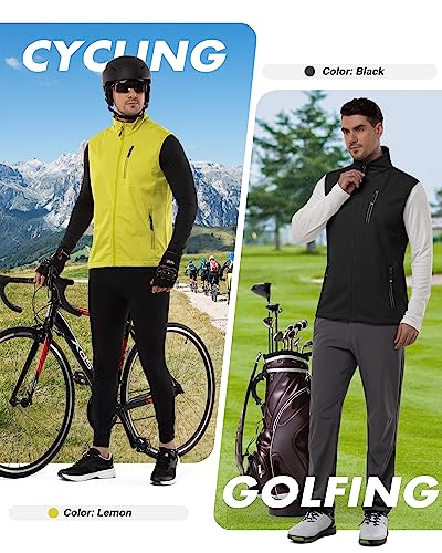 33,000ft Leichte Softshell Weste für Herren, Wasserdichte Winddichte Laufweste, Atmungsaktive Vest Gilet Ärmellose Jacke für Radfahren, Laufen, Wandern, Golf, Arbeit Schwarz M