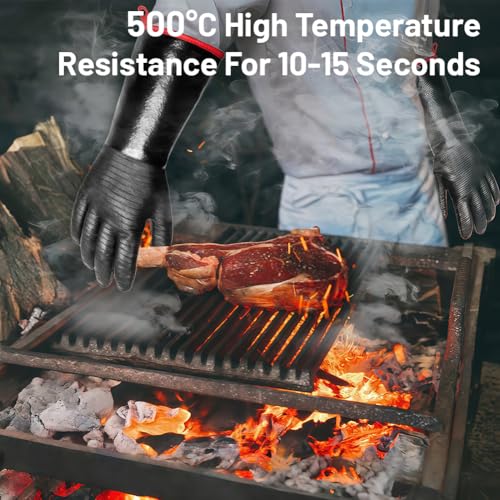 AMFUN 45CM Grillhandschuhe Hitzebeständig Extra Lang, Neoprenhandschuhe Hitzebeständig, Ofenhandschuhe Mit Wärmeisolierung rutschfeste Und Schneidfeste Protektoren Für Kochen, Backen & Grillen