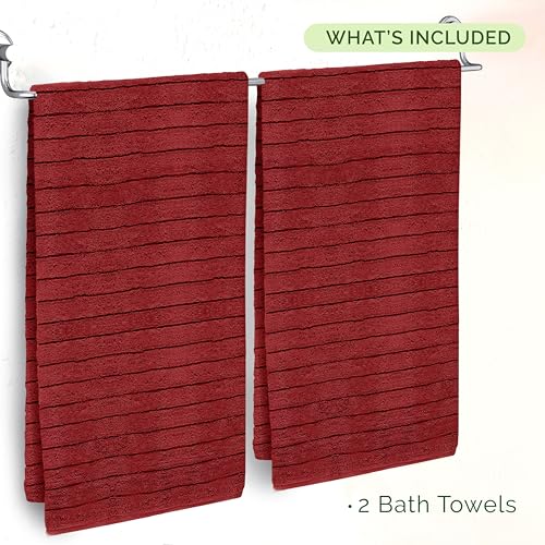 Image of Elegant Comfort 100% Turkish Cotton Corduroy Ribbed Luxury Soft 2 Pack Bath Towels 27 x 54 Inch - Ultra Plush, Absorbent, Quick Dry, Hotel Spa Quality Towels for Bathroom Essentials, Burgundy