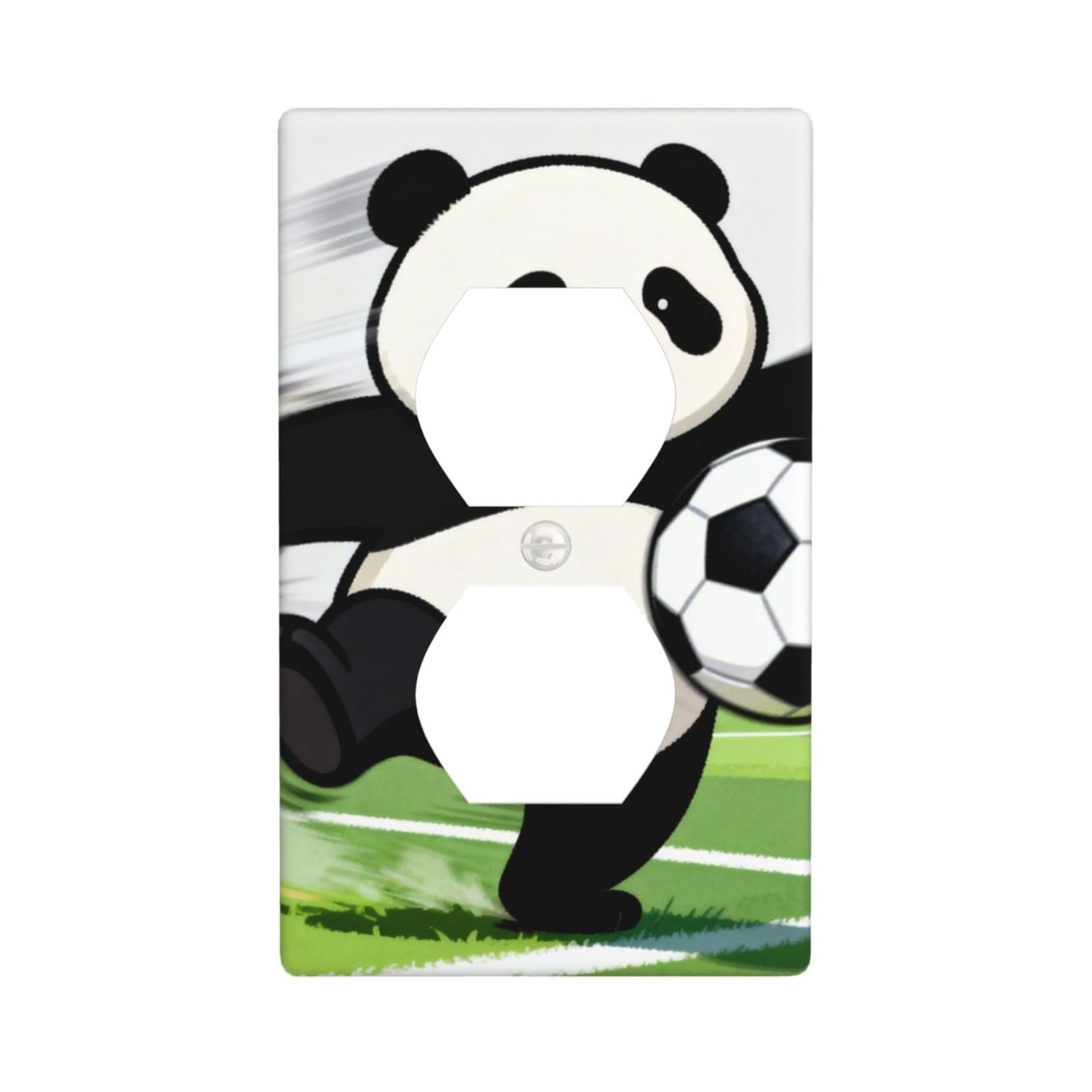 Panda Kick Soccer Decorative Switch Plate Cover-Unbreakable Polycarbonate Wall Plate for Home Office, 1 Gang with Screws