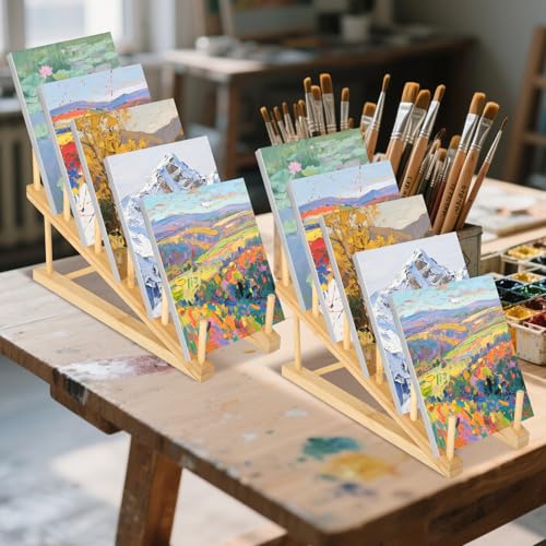 Image of Rainmae 2 Pack Small Art Drying Rack Art Storage Rack, Wood Kids Bookshelf for Display, 5 Layers Paint Display Rack Storage Stand, Artsork Storage Organizer for Painting Canvas, Children Book Rack