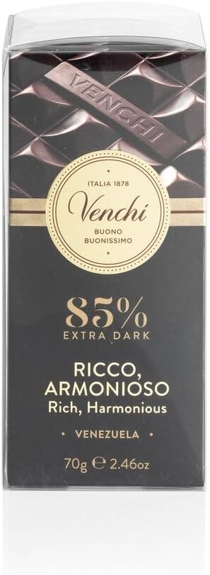 Venchi Box of 6 Cuor di Cacao 85% Bars, 600g - Extra Dark Chocolates 85% from South American Premium Cocoa Blends - Gluten Free