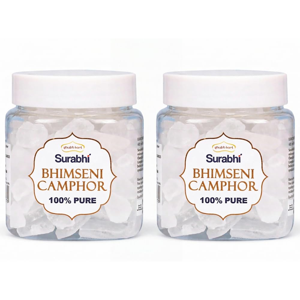 Shubhkart Surabhi Pure Bhimseni Camphor Container - Pure Bhimseni Camphor Diffuser for Home and Puja (100gms x 2 Jar) Purifying & Pleasant Fragrance for Pooja, Hawan, Air Freshener-picture-21