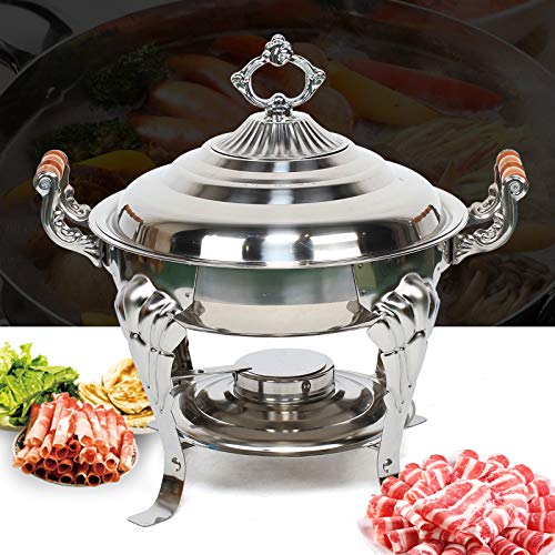 ACROSSPART Edelstahl Warmhaltebehälter Essen Rund Chafing Dish Speisenwärmer Wärmebehälter Runder Spirituskocher mit Holzgriff Lebensmittelisolierung Buffetwärmer für Party Catering Buffet – Bild 6