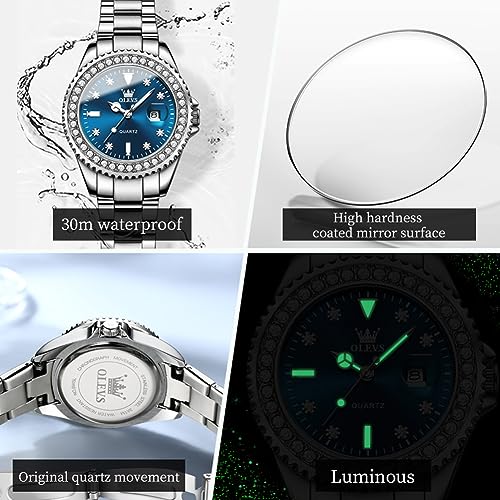 Image of OLEVS Womens Watches Diamond Luxury Dress Gold Wrist Watch Stainless Steel Waterproof Luminous Date