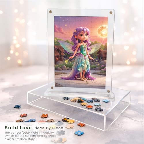 Image of Mini Leaves Unicorn & Angel Double Sided Acrylic Frame Jigsaw Puzzle 140 Pieces | Fantasy Desk Decor with UV Printed Frame | Premium Gift for Kids & Puzzle Lovers