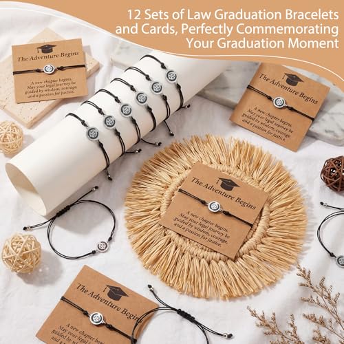 Sureio 12 Sets Future Lawyer Graduation Bracelets with Cards, the Adventure Begins Unisex Lawyer Graduation Gift Bulk Adjustable Justice Scale Cord Bracelets for Law Students College by Sureio - Image 5