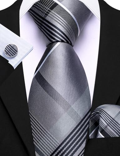 Image of Barry.Wang Designer Mens Tie Sets Collection, Eleagnt Gift Box Tie Clips Handkerchief Cufflink Set