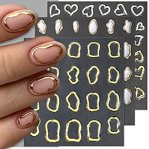 Dornail 6 Sheets 5D Crystal Soft Glue Embossed Nail Stickers Irregular Geometric Frames Nail Decals Hearts Waterdrop Nail Art Stickers Self Adhesive Stickers for Nails Designs Women Nail Accessories Cover