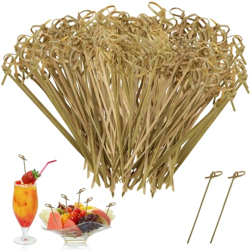 DAJAVE 500 Pcs Bamboo Cocktail Sticks 12cm Bamboo Knotted Cocktail Sticks Natural Knotted Bamboo Skewers Fancy Tooth Picks for Drinks, Fruit, Barbecue, Sandwiches, Cocktail Accessories