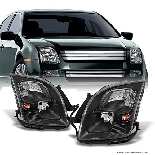 AKKON - For Ford Fusion Black Headlights Head Lamps Driver Left + Passenger Right Side Replacement Pair Set