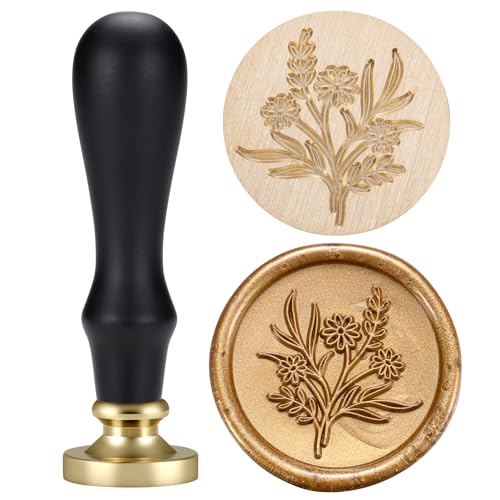 Yoption Wildflowers Wax Seal Stamp, Floral Wax Seal Stamp with Vintage Wood Handle for Wedding Invitation Gift Wrap Envelopes Christmas Card