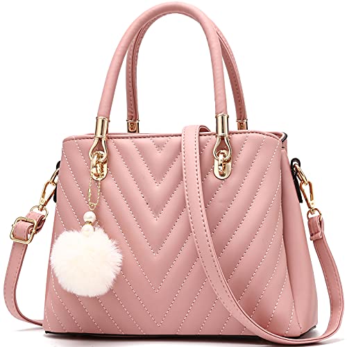 Image of I IHAYNER Womens Leather Handbags Purses Top-handle Totes Satchel Shoulder Bag for Ladies with Pompon