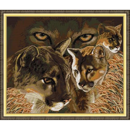 Image of JOYSEWING Leopard Cross Stitch Kits for Adults Beginners,Full Range of Cross-Stitch Stamped Kits Needlepoint Kits Embroidery Kits 14CT Cross Stitch Patterns-(Black Panther(14CT) 21.65 x18.50 Inch)