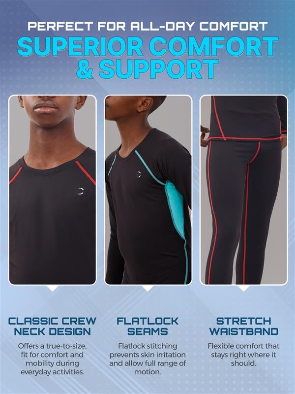 Boys Compression Pants and Youth Athletic Shirts Set 4 Piece Base Layer Gear for Kids Sports, Football, Soccer4