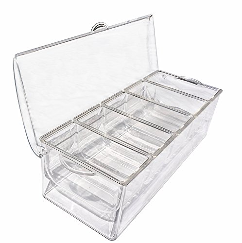 Ice Chilled 5 Compartment Condiment Server Caddy - Serving Tray Container With 5 Removable Dishes With Over 2 Cup Capacity Each And Hinged Lid | 3 Serving Spoons + 3 Tongs Included #TOP3