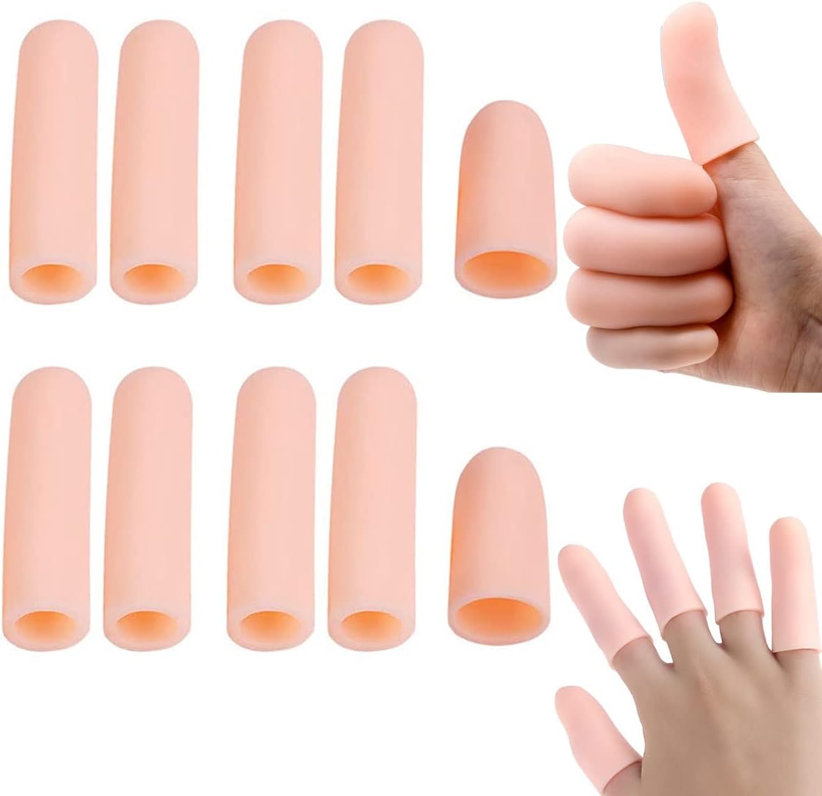 MAYCREATE® 10pcs finger protection, Gel Finger Support Protector Gloves, Gel Finger Cots/Covers for Trigger Finger Hand Eczema Finger Cracking Finger Arthritis, Apricot,one size