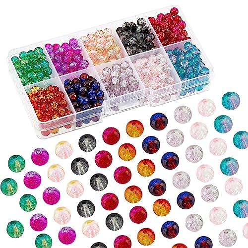 PH PandaHall 400pcs Crackle Glass Beads, 6mm Crystal Beads Round Loose Beads for Summer Beading Fishing Friendship Bracelet Mother's Day Jewelry Making Christmas Tree Ornament 10 Color