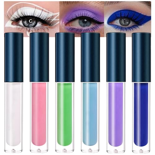 Image of 6 Pcs Colorful Matte Liquid Eyeshadow Eyeliner Set, White, Pink, Green, Blue, Purple, Dark Blue, Halloween Stage Clown Children's Makeup, Quick-Drying, Long-Lasting, Waterproof (6Pcs-Matte Colorful 2)