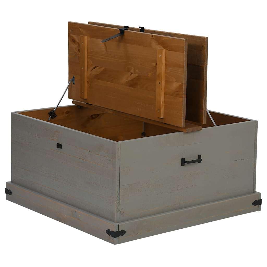 Baúl HALDEN gris 91 x 91 x 47 cm, madera maciza de pino, doble cofre con asas de metal, baúl de almacenamiento con mucho espacio para ropa y decoración, también utilizable como mesa de café