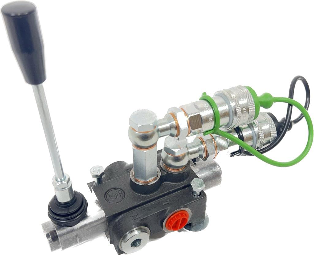 Distributore oleodinamico per trattore 1 leva doppio effetto 3/8" 45 Litri 300 bar completo di innesti rapidi nero e verde e viti di fissaggio