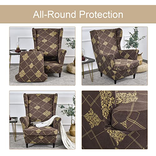 Eco-Ancheng Wingback Chair Slipcover 2 Piece Wingback Chair Cover Spandex Wing Chair Slipcovers Wingback Armchair Covers With Elastic Bottom For Living Room Wingback Chair #TOP2