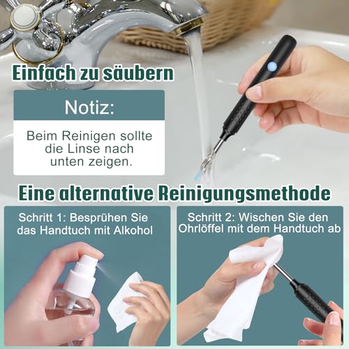 Ohrenschmalz Entferner mit Kamera, LMECHN 1080P HD-Otoskop, Ohrenreiniger mit WLAN, IP67 Wasserdicht, 6 LEDs, für iPhone, iPad & Android-Telefon (Schwarz)