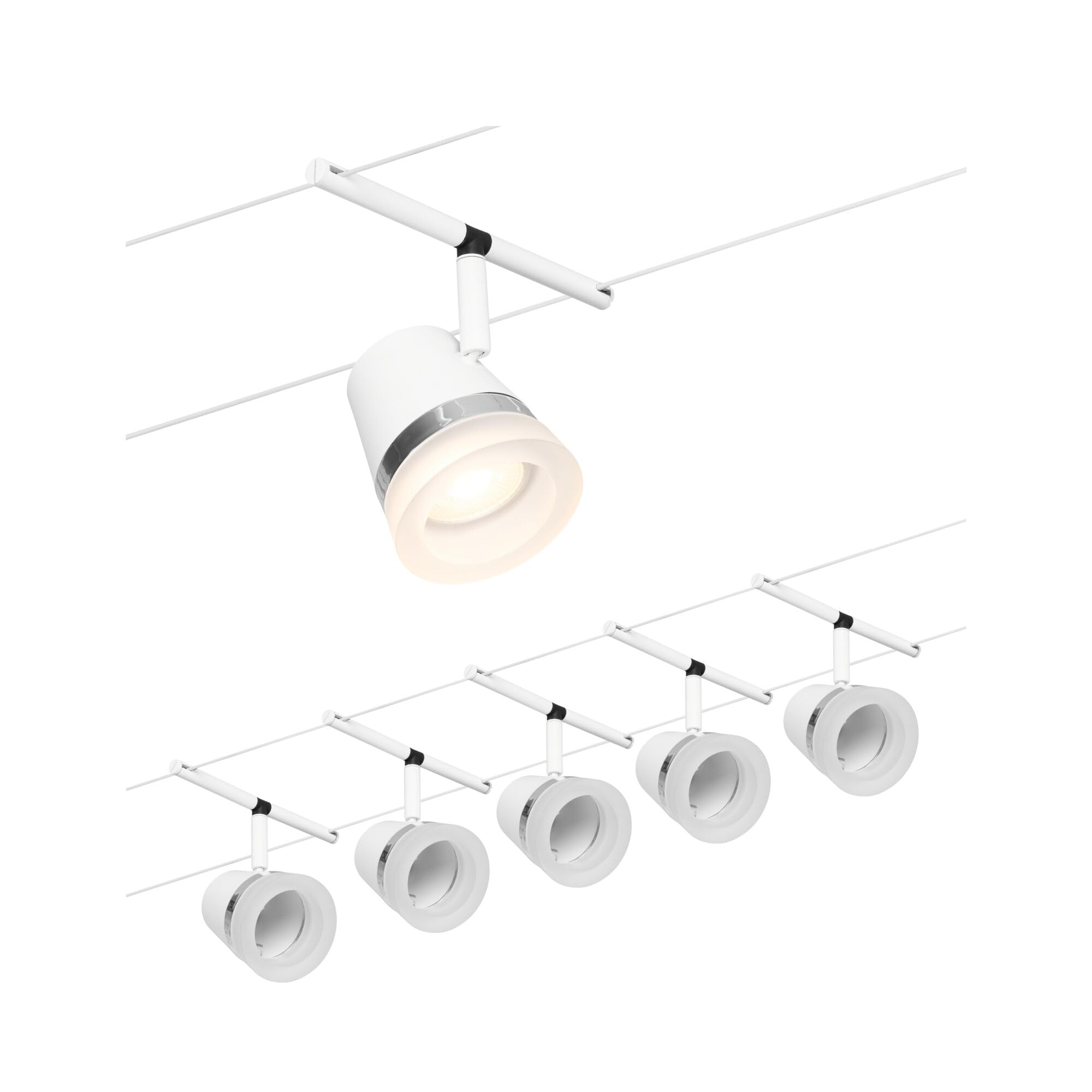 Paulmann 94461 CorDuo Set de base Système de Câbles Cone DC 5 x 10 watt max, Éclairage Extensible Blanc Mat Câble Matière Plastique GU5,3 Système de Câbles sans Ampoules