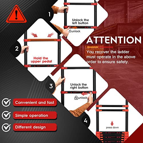 Hbtower Telescoping Ladder 12.5 Ft Red Aluminum Lightweight Extension Ladder With 2 Triangle Stabilizers, Heavy Duty 330Lbs Max Capacity, Multi-Purpose Collapsible Ladder For Rv Or Outdoor Work #TOP3