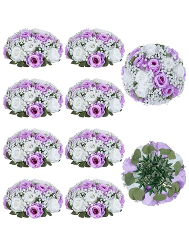 BLOSMON Fake Flowers Ball Wedding Centerpieces, 10 Pcs, Rose & Babys Breath