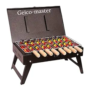 Geico-master Foldable Briefcase Charcoal Grill Portable BBQ-12054 Lightweight Grill for Outdoor Cooking Camping Picnics Travel Barbecue Grill Suitcase with 8 Skewers, 1 Grill 1 Tong