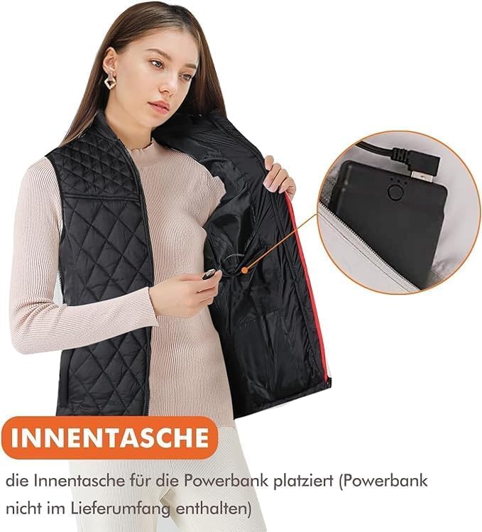 Chaleco para mujer, con calefacción, tamaño ajustable, USB, 3 niveles de calor, con 9 zonas de calefacción, para motocicletas, camping