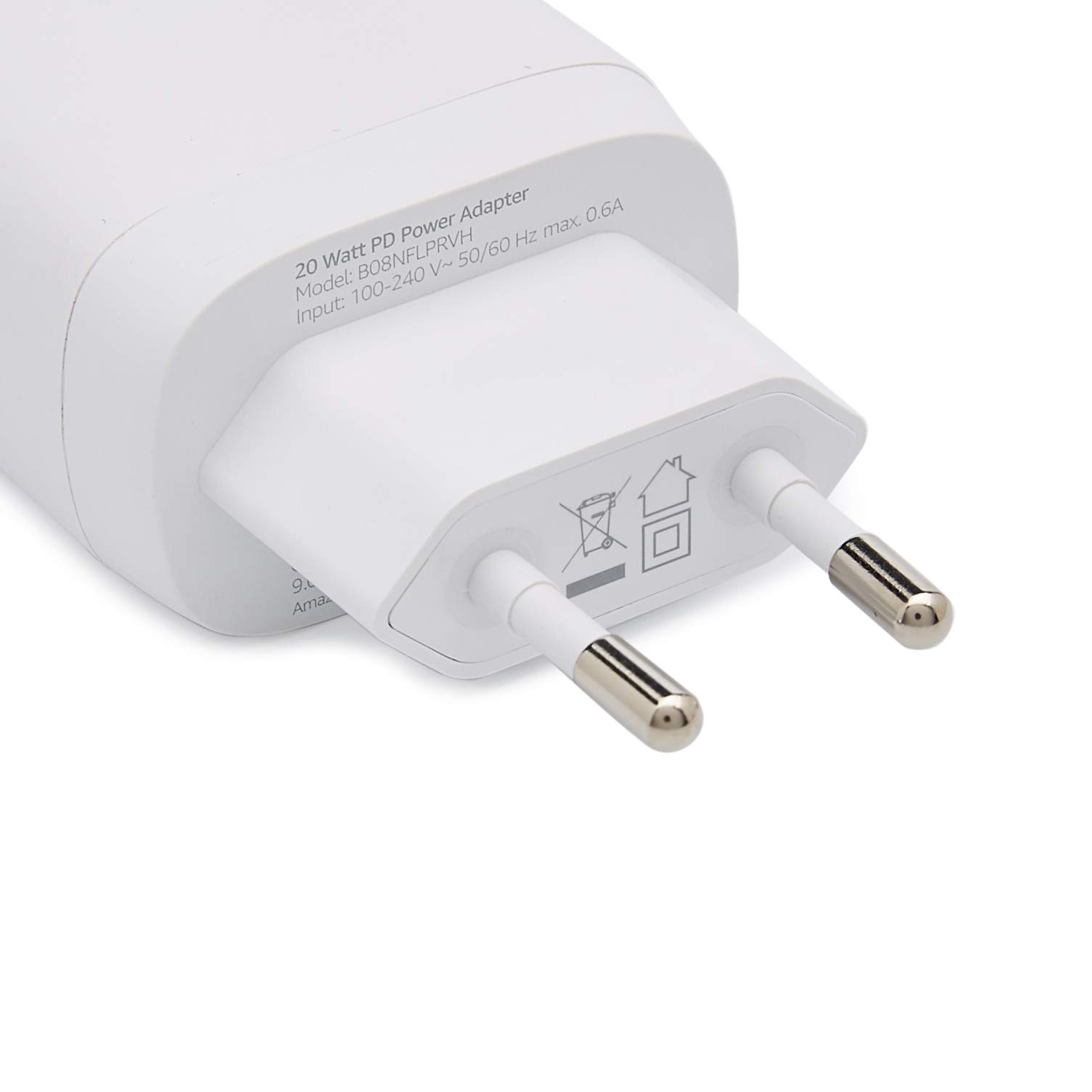 Amazon Basics Caricatore da parete con 1 porta, USB C ,da 20 W, non-GaN, spina del europea, Bianco, 2.76 x 8.3 x 4.39 cm