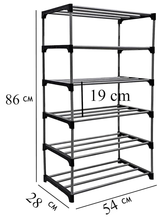 Image of 6 Tier Shoe Rack Sturdy Shoe Organizer for 15+ Pairs,Space-Saving Storage for Entryway & Closet Shoe Rack Modern Shoe Stand with Open Shelves, Ideal for Bedroom & Hallway Stackable
