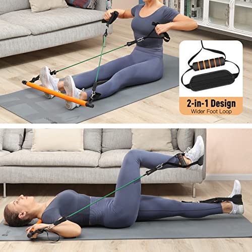 Pilates Bar Kit With Resistance Bands- Hommie Portable Pilates Exercise Equipment Bar Kit For Women&Men, 3-Section Stick Squat Yoga With 6 Exercise Resistance Bands Bar(20,30,40Lb) For Home Workouts #TOP2