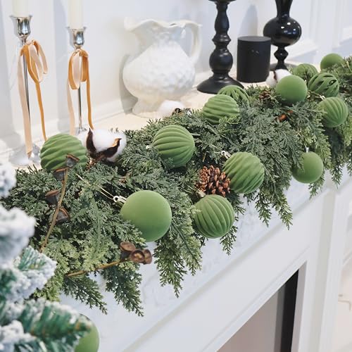 Image of 20Pcs Velvet Ornaments for Christmas Tree,2.36In Christmas Ornaments Set | Green Velvet Christmas Ornaments;Christmas Decor;Hanging Flocked Shatterproof Christmas Balls;Holiday Christmas Decoration