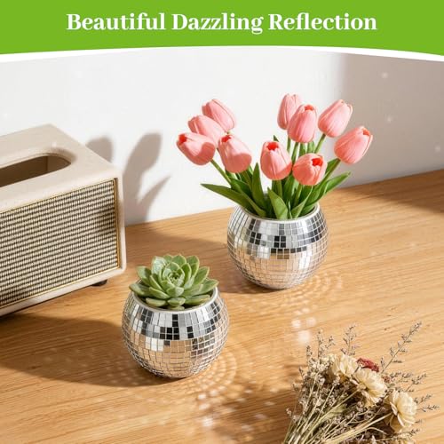 Image of Luditek 6 Pcs Disco Ball Vase, Mirror Disco Ball Decor for Wedding Table Centerpieces, Glass Planter Party Decorations for Christmas Home Birthday Flowers Plant Lover Unique Gifts