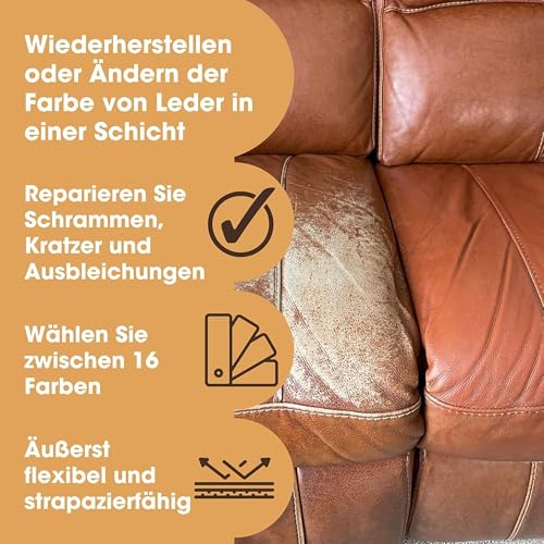 Furniture Clinic Leder-Reparaturfarbe 50 ml (Schwarz) – 2-in-1 Lederfarbe & Versiegelung für Möbel, Autositze, Taschen & Kleidung – Beseitigt Kratzer, Risse & Farbverlust bei glattem Echtleder