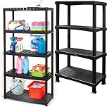 STORM TRADING GROUP Storage Shelving Unit 4 Tier & 5 Tier Racking Plastic for Home Living Room Garage - Extra Large Lightweight, Compact Shelves (2, 4 Tier)
