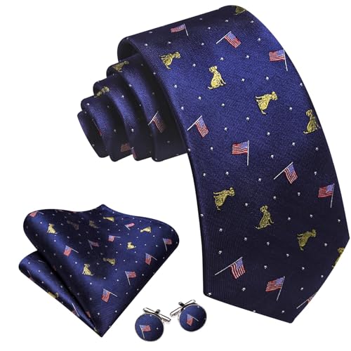 Image of Barry.Wang Man Tie Sets Skull Animal 63 inch Extra Long Necktie Silk Woven Handkerchief Cufflinks Festival Party Gift