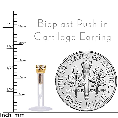 Body Candy 16 Gauge 1/4" Short Post Length 14K Yellow Gold 1.5Mm Cz Bioplast Push In Cartilage Earring #TOP6