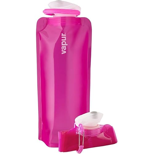 Vapur Collapsible Water Bottle With Carabiner, Compact Bottle Folds Flat For Hydration On The Go, Ideal for Traveling, Hiking or Camping, 23 Ounce, Magenta, Pack of 1
