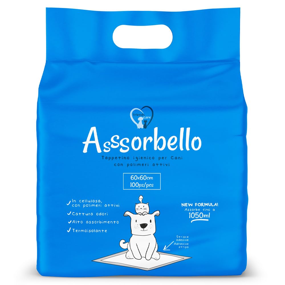 Ferribiella Asssorbello - Alfombrilla higiénica para perros con polímeros activos, 100 unidades (60 x 90 cm)