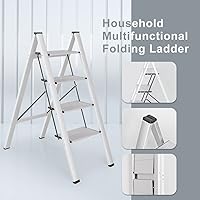 Vista 8 de Hershii Escalera plegable de aluminio para el hogar, ahorro de espacio, estante de almacenamiento con pedal ancho para el hogar, cocina, oficina